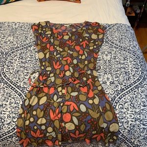Floral, elastic waist tie dress